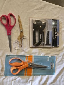 Fiskars Pinking Shears, Helping Hand Staple Gun, and Scissors Lot