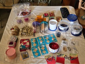 Lot of Beads, Jewelry Making Supplies, and Craft Items including Twine and Decorative Details