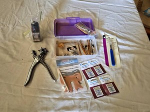 Leathercraft and Sewing Tools including Needle Sets, Hole Punch, Deluxe Seam Ripper, and Leather Stain