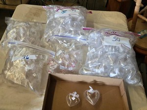 Lot of Clear Plastic Heart-Shaped Containers for Jewelry and Other Small Items, 2 Sizes - approximately 170