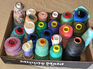 Box of Assorted Sewing Thread Spools
