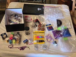 Lot of Craft Supplies Including Blue Moon Chandelier Chic Acrylic Crystal Drops, Tassels, and Beads