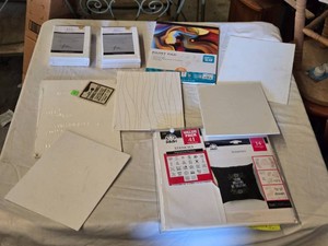 Art Supplies including Canvases, Paint Pads, and Stencils