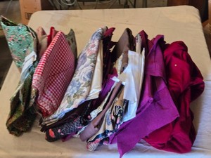 Lot of Fabric Pieces of Various Patterns and Colors