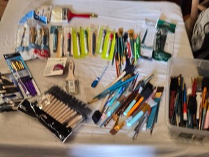 Paint and Markers Including Brushes, Foam Brushes, and Paint Markers In Bag