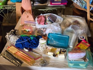 Lot of Sewing and Knitting Supplies including Yarn, Knitting Needles, and Accessories