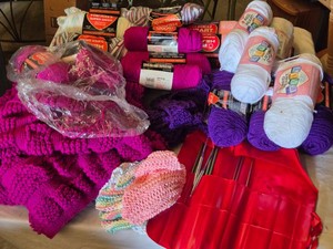Red Heart Yarn and Knitting Supplies Set including Knitting Needles and Assorted Yarn Stock