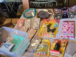 Lot of Craft Supplies Including FolkArt Stencils and Craft House Sun Catchers, Various Notepads