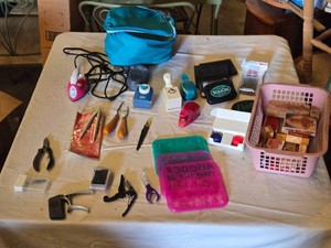 Crafting Tools and Supplies including StazOn Ink Pad, Rubber Stamps, and paper Punches