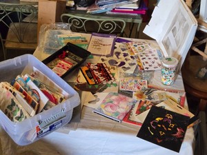 Lot of Craft Supplies including Stickers, Stencils, and Cutouts