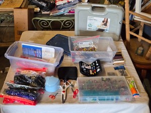 Lot of Craft and Sewing Supplies including Rubber Bands and Scissors