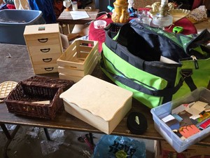 Wood Crafting Supplies Lot including Wooden Drawers, Crates, and Panels