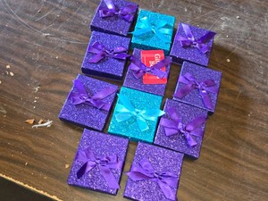 Lot of 12 Sparkly Gift Boxes with Ribbons and Gift Card Holder