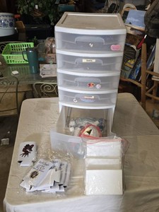 Sterilite Storage Organizer, Portable Sewing Machine, Craft Supplies, and Foam Can Coolers