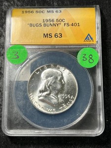 1956 US �BUGS BUNNY� FRANKLIN HALF DOLLAR ANACS MS63