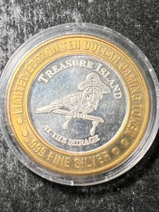 .6 TROY OZ .999 FINE SILVER TREASURE ISLAND CASINO TOKEN IN AIRTITE