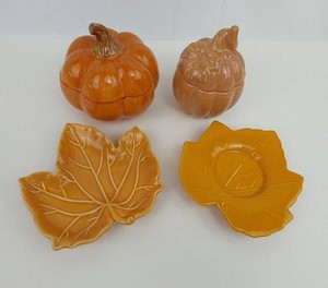 Fall Tableware - Pumpkin Containers & Leaf Dishes Mixed Lot