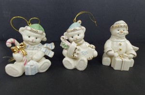 Christmas Ornaments - Lenox Teddy Bears & Snowman (Lot of 3)