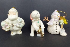Christmas Ornaments - Lenox Santa, Bear & Snowman (Lot of 3)