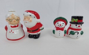 Salt and Pepper Shaker Sets - Christmas Santa & Snowman (Lot of 2)