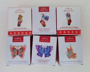 Christmas Ornaments - Hallmark Keepsake Butterfly & Character Set (Lot of 6)