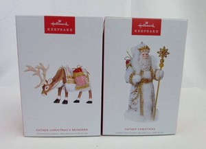 Christmas Ornaments - Hallmark Keepsake Father Christmas & Reindeer (Lot of 2)