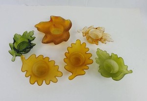Glass Candle Holders - Leaf & Flower Mixed Lot (Lot of 6)