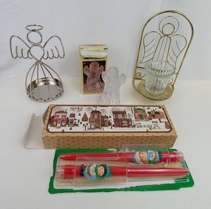 Angel Christmas Decor Mixed Lot - Bells, Candle Holders & Holiday Candles