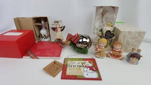 Christmas Decor Mixed Lot - 2007 Porcelain Bell & Holiday Figurines