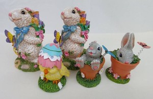 Easter Bunny & Chick Figurines - 4 Bunnies, 1 Chick (Lot of 5)