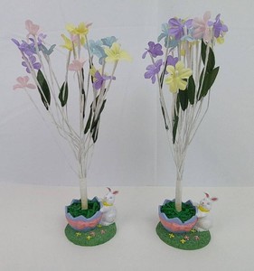 Easter Floral Rabbit Figurines - Pastel Bunny Decorations (Lot of 2)
