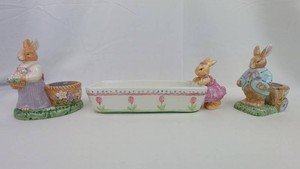 Bunny Candleholders & Decorative Dish - Avon Springtime 3-Piece Mixed Lot