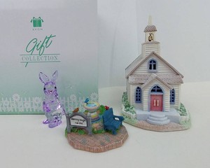 Miniature Church & Bunny Garden Figurines - Avon Gift Collection 2pc Mixed Lot