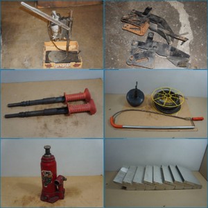 Assorted Tools - Portable Drill Press, Bottle Jack, Plow Mounts