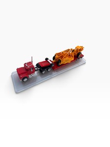 164 Die-Cast Semi with Lowboy Trailer & CAT Scraper in Acrylic Display Case