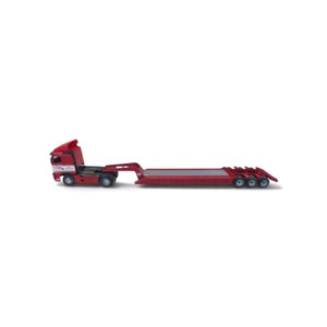 red 150 scale diecast Volvo FH12 truck tractor model (often manufactured by brands like Motorart or Cararama) featuring ASHW and phone number markings on the side.