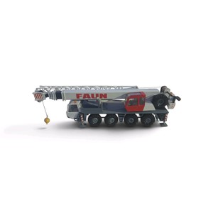 Produced by Conrad Modelle (Model No. 2084) in 150 scale, this specific version features the RTF 65-4 pad-printed graphics on the telescopic boom casing. The model includes 4-axle functional steering, a 5-section extending main boom, a detachable latti