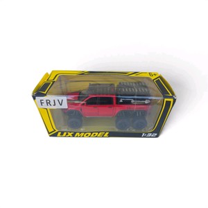 132 scale die-cast red Tyrannosaurus Rex  Ram 1500 TRX 6x6 off-road pickup truck model packed in a yellow-bordered window box labeled LIX MODEL