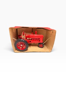 Vintage Red Die-Cast Farm Tractor  Rubber Tires  Original Cardboard Box  Collectible Farm Toy
