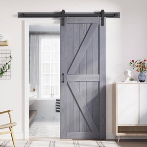 32x84 Sliding Barn Doors,Grey Wood Door with Hardware,K-Frame Fit for 28-30