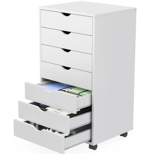 7 Drawer Rolling Storage Cabinet, Wood Under Desk Mobile Dresser with Wheels, Small Organizer Chest for Home Office,