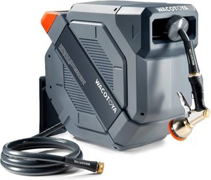 The Wacotoya Retractable Garden Hose Reel  58-inch diameter hose that measures 130 feet long.