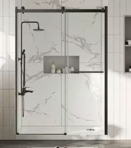 56 to 60 in. W x 75 in. H Frameless Sliding Shower Door, Matte Black,