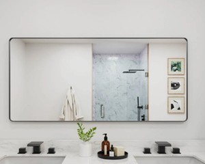 60x28 Black Framed Mirror with Tempered Glass, Horizontal or Vertical