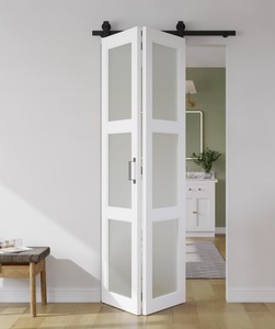 Bi-Fold Sliding Barn Door 36 x 84,Frosted Glass Barn Door with Hardware Kit Included