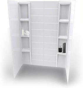 White Acrylic Shower Wall Surround D36 x W60 x H80 - Stacked Tiles Pattern