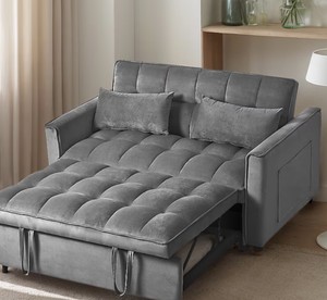 Convertible Sleeper Sofa Velvet Dark Gray Couch with Chaise Pillows Storage