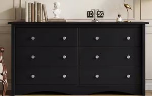 Creaser 47.2 in. Black MDF Dresser for Bedroom, Wide Chest of Drawers with 6-Wood Dresser Drawers v-wd25-0912a-0