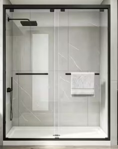 Matte Black Double Sliding Shower Door, Semi-Frameless, 43-48 in. W x 76 in. H, Model S0102 s0102f-6060-bk-dy