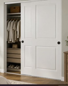 JUBEST 72x80 White Primed 2-Panel Square Top Sliding Closet Doors, Molded Closet Sliding Doors With Installation Hardware Kit